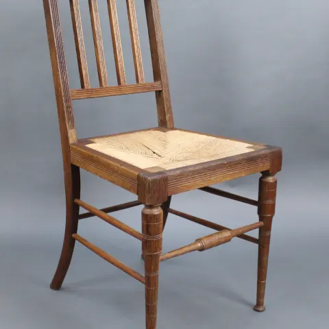 Edwardian Beech Occasional Chair with Rush Seat