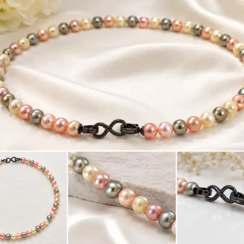Multicolour 8mm Pearl Beaded Necklace with Infinity Clasp