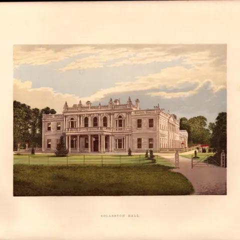 Rolleston Hall Staffordshire  Gilt-Edge Coloured Antique Book Plate.