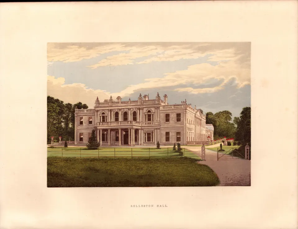 Rolleston Hall Staffordshire  Gilt-Edge Coloured Antique Book Plate.