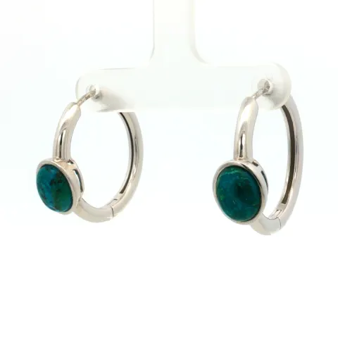 HRD Certified Chrysocolla Cabochon Oval Clip-On Earrings – 925 Sterling Silver