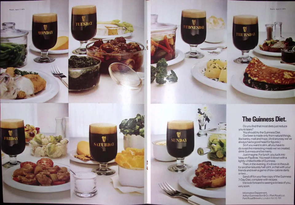 Guinness 1975 50 Years-Old Genuine Print The Guinness Diet