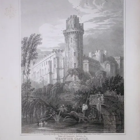 Warwick Castle Warwick 190 Years-Old Rare John Britton Antique Steel Engraving-124