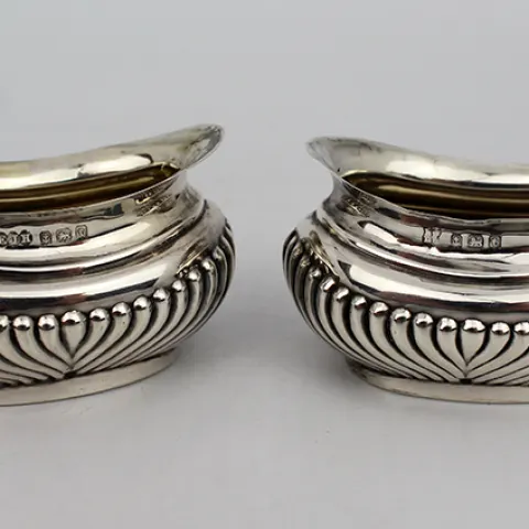 Pair of Solid Silver Salts Birmingham 1918 & Spoon