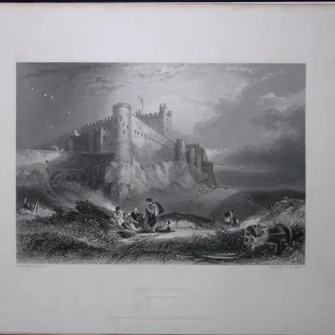 Bambrough Castle View Northumberland WH Bartlett 183 Years-Old Antique Steel Engraving-53