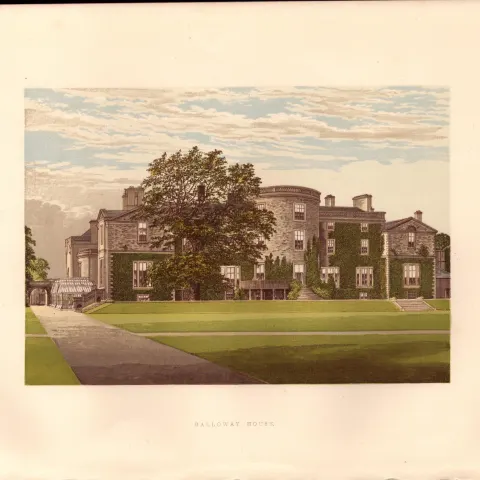 Galloway House Sorbie Dumfries Scotland Coloured Antique Book Plate.
