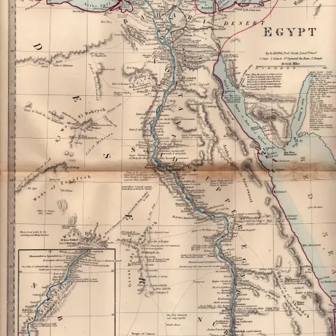 Egypt Antique Coloured Detailed Victorian c1850 Map.