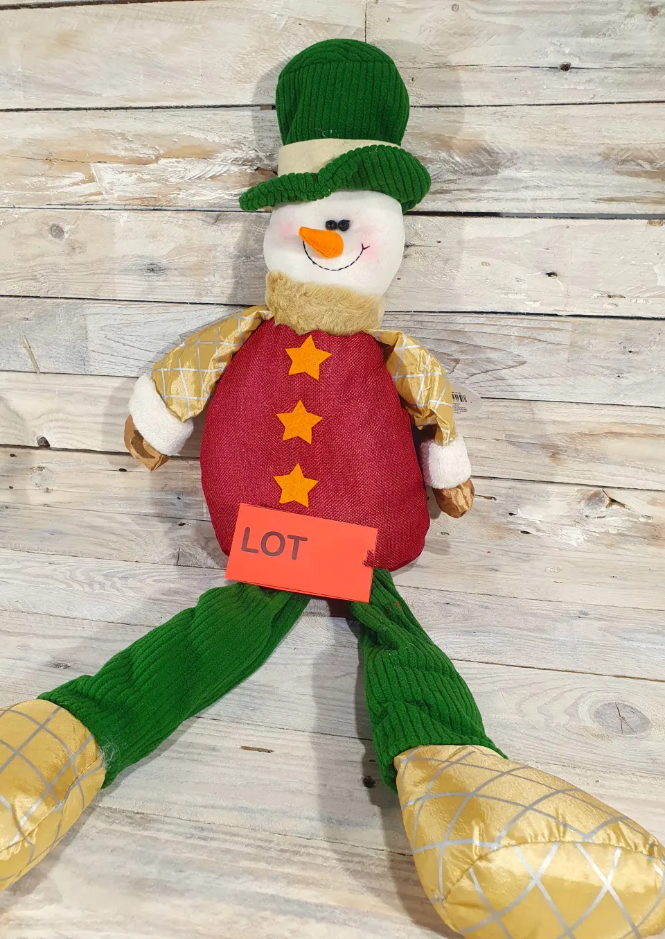Weighted, 3D fabric, seated Snowman. 50cm tall when seated. 80cm overall length