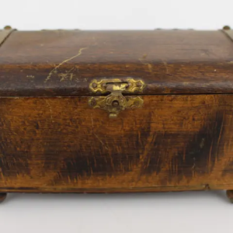 Small Vintage Wooden Box in Treasure Chest Style