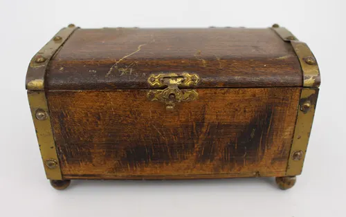 Small Vintage Wooden Box in Treasure Chest Style