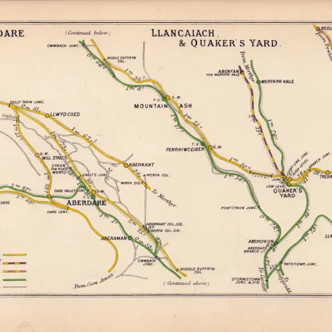 Aberdare Llancaiach Quaker’s Yard Wales Antique Railway Diagram 131.