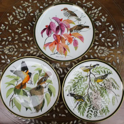 Set of 3 Large Franklin Porcelain Plates Songbirds of the World