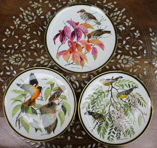 Set of 3 Large Franklin Porcelain Plates Songbirds of the World