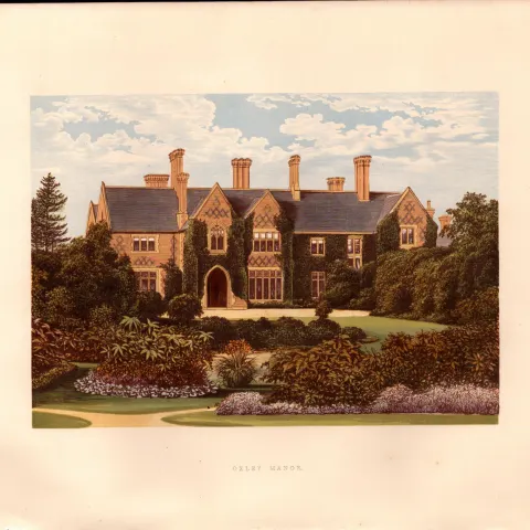 Oxley Manor Wolverhampton Staffs Gilt-Edge Coloured Antique Book Plate.