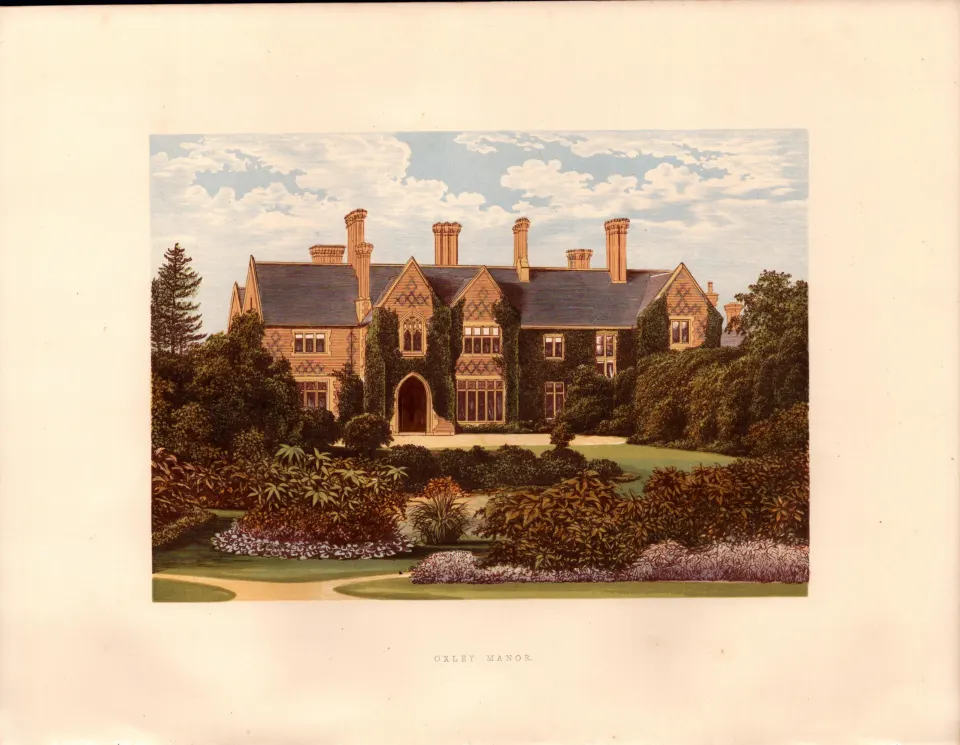 Oxley Manor Wolverhampton Staffs Gilt-Edge Coloured Antique Book Plate.
