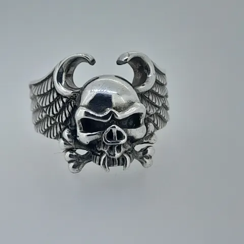 Silver Hallmarked Biker Ring Skull and Wings