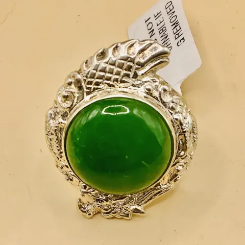 Royal Bali 15.5ct Green Jade Sterling Silver Solitaire Ring Size M/12/52