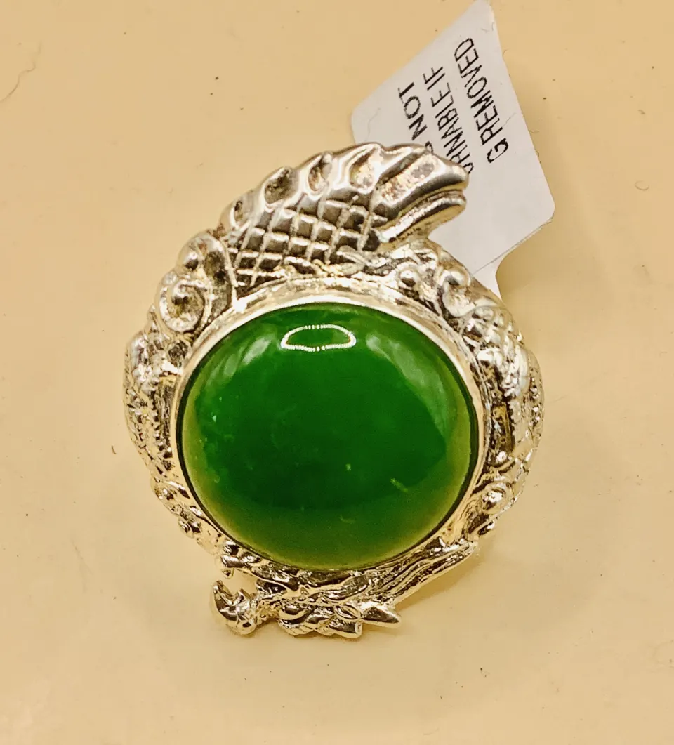 Royal Bali 15.5ct Green Jade Sterling Silver Solitaire Ring Size M/12/52