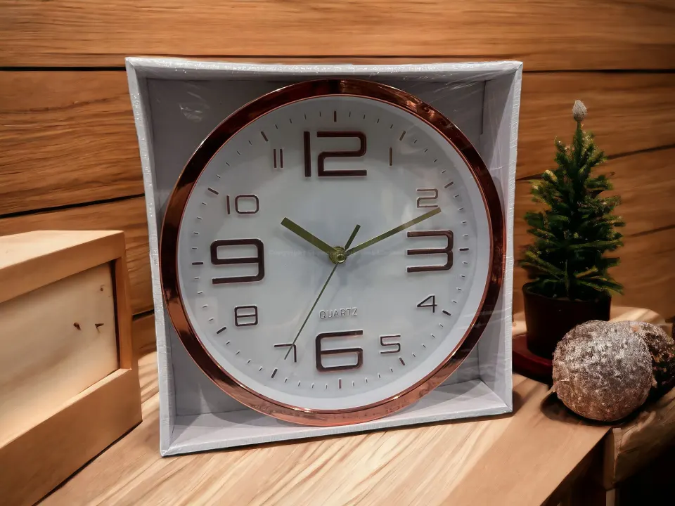 QUARTZ 29cm Round Copper Finish Wall Clock Kitchen/Dining Room