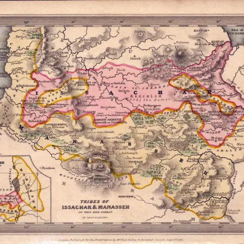 Tribes of Issachar & Manasseh Antique Detailed Biblical William IV Map.