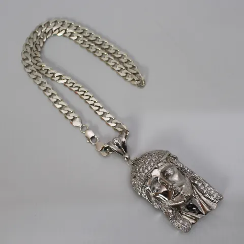 Solid Silver Jesus Pendant On Cuban Link Chain