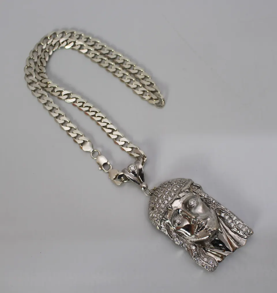 Solid Silver Jesus Pendant On Cuban Link Chain