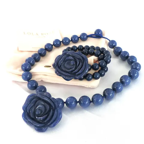 Lola Rose Polished Blue Agate Bead Necklace & Bracelet Set 'New'