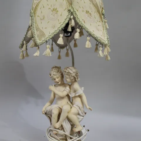 Italian Classical Figural Table Lamp with Lotus Form Shade