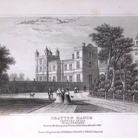 Drayton Manor Staffs Dugdale & Archer Antique 180 Years-Old Copper Plate Print-67