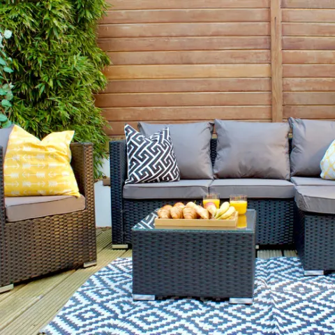 Free Delivery - 5-Seater Corner Sofa & Armchair Garden Rattan Furniture Set Canonbury - Black