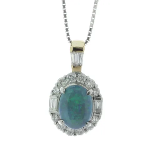 18ct White And Yellow Gold Oval Cluster Diamond And Opal Pendant (O1.30) 0.54 Carats