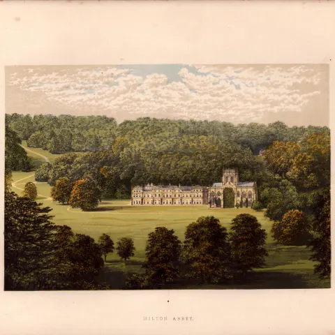 Milton Abbey Dorset Victorian Gilt-Edge Coloured Antique Book Plate.