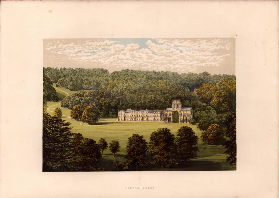 Milton Abbey Dorset Victorian Gilt-Edge Coloured Antique Book Plate.