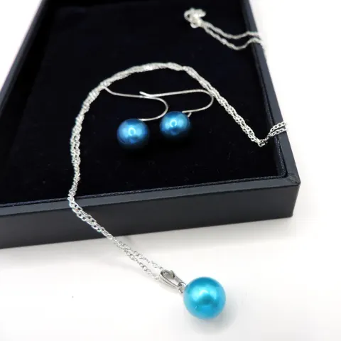  Sterling Silver Freshwater Pearl Necklace & Earrings Set New With Gift Pouch