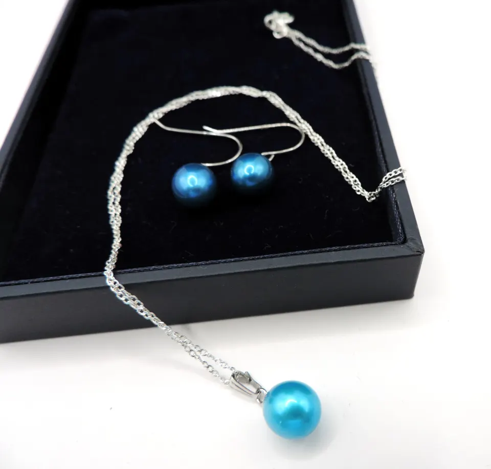  Sterling Silver Freshwater Pearl Necklace & Earrings Set New With Gift Pouch
