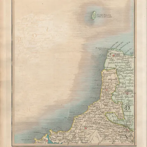 Lundy Island Camelford Launceston- John Cary's Antique 1794 Map.