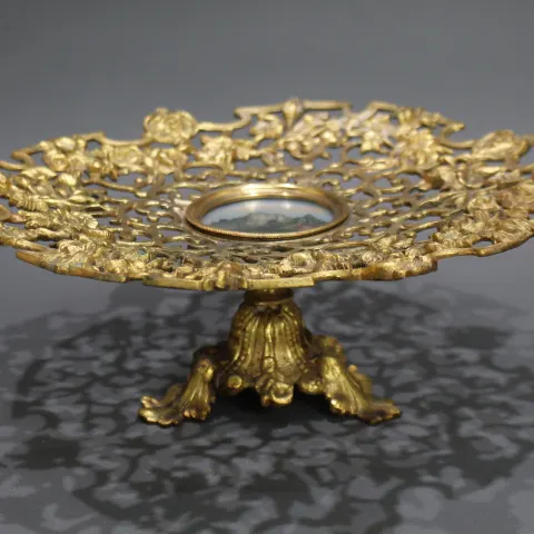Antique Carisbrook Castle Painted Gilt Metal Footed Comport
