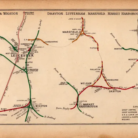 Leicester, Wigston, Drayton, Welham Antique Railway Diagram-48.
