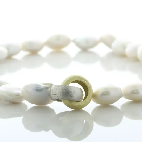 18 Inch 15.0 - 16.0mm Coin Pearl Necklace With Brushed Gold Plated Silver And Silver Clasp
