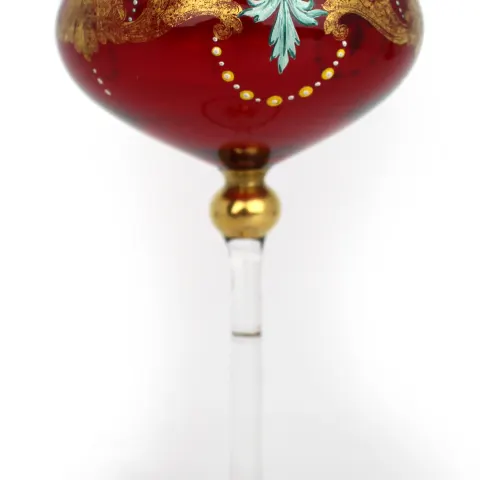 Set of 6 Italian Enamelled & Gilded Ruby Glass Goblets