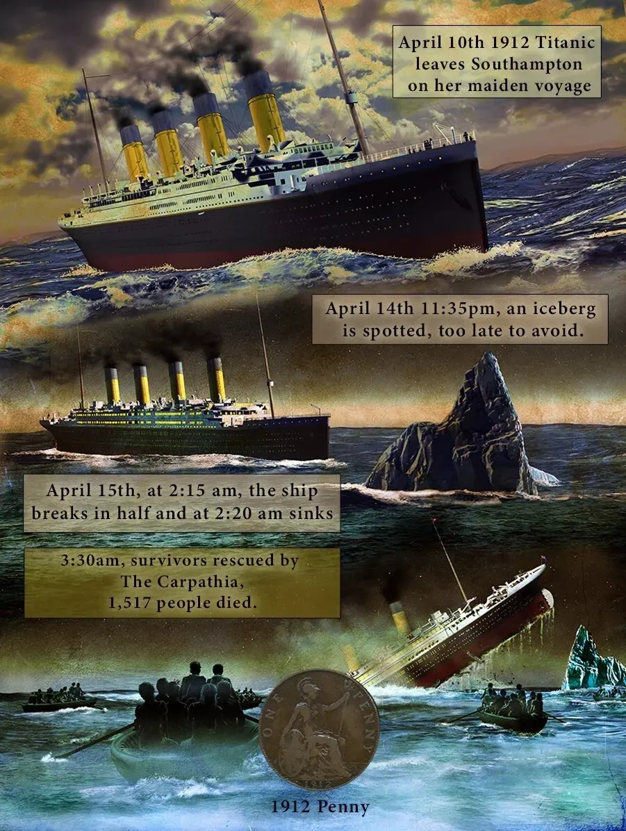 Titanic Disaster 15th April 1912 Original Antique Penny Metal Wall Art Display