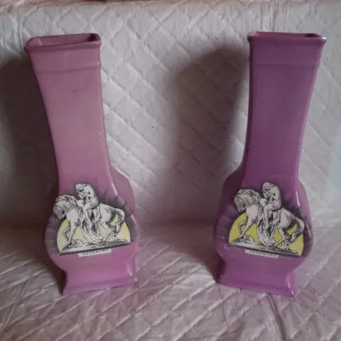 2 X Shelley Vases - Lady Godiva Decorated - 7" High - Circa 1930's