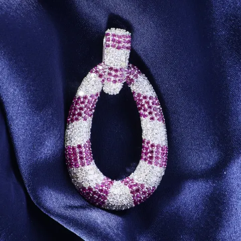 14 K / 585 White Gold Diamond and Ruby Pendant