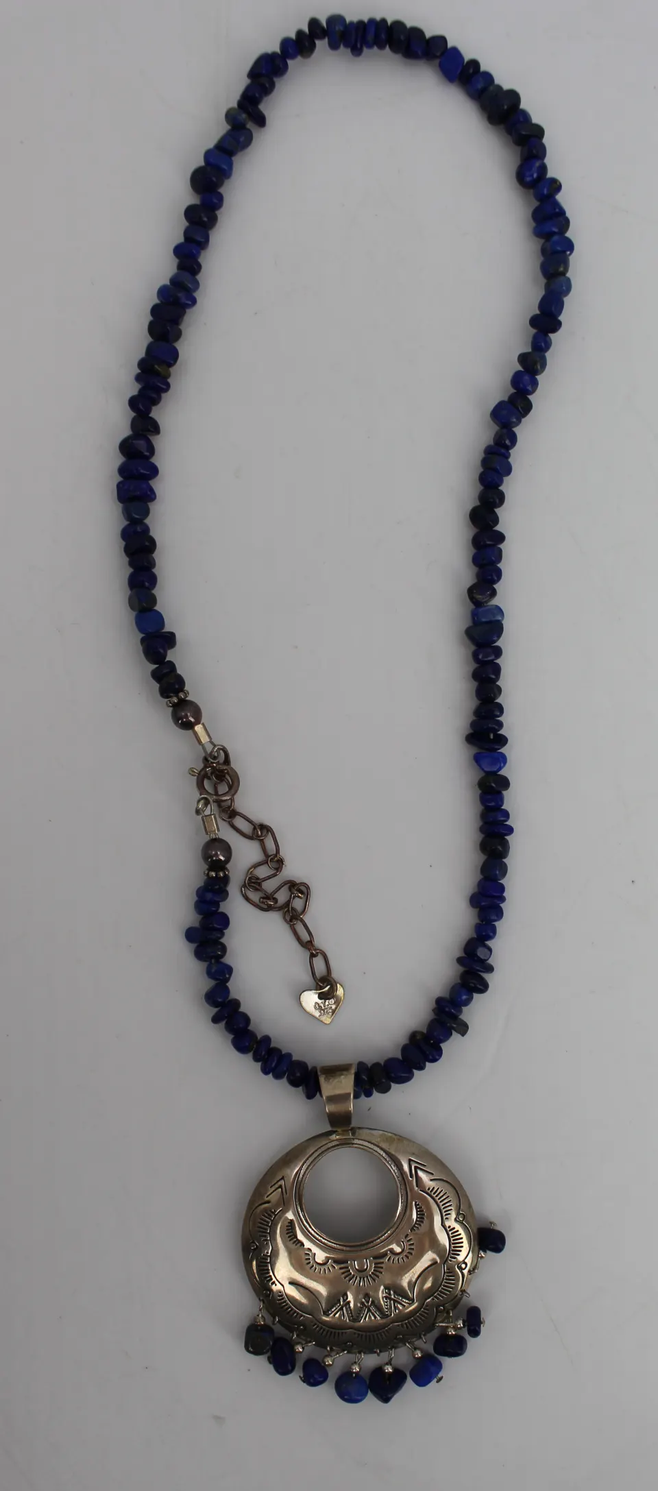 Vintage Lapis Lazuli Bead Necklace With Sterling Silver Pendant