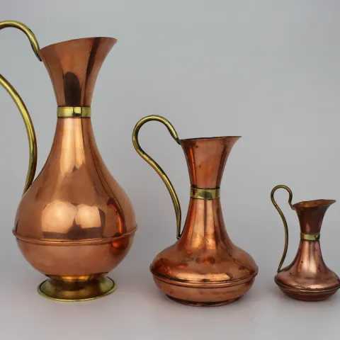 Set of 3 Graduated Vintage Copper Ewers