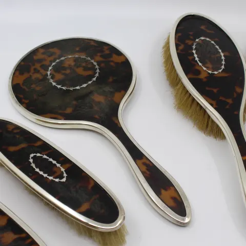 English Five Piece Silver Vanity Brush Set 1923