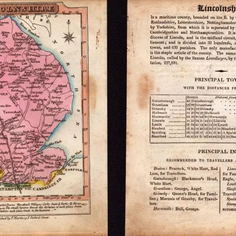 Lincolnshire Engraved Hand Coloured George IV Map & Text.