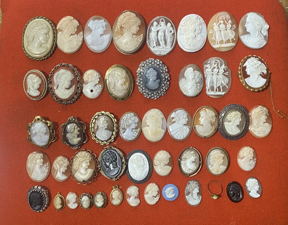 Antique 48 cameos including silver mounted