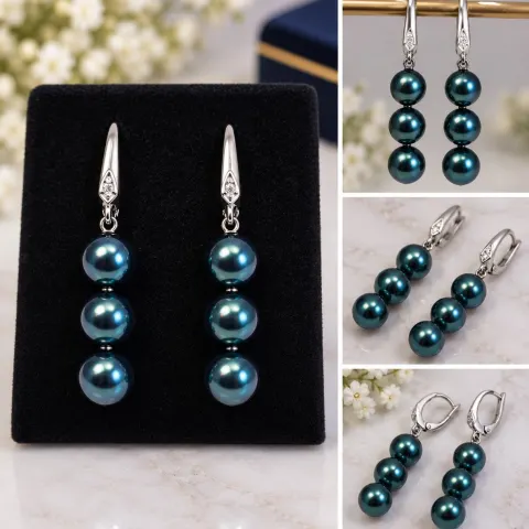 Three Pearl Drop Earrings with Sparkling Detail