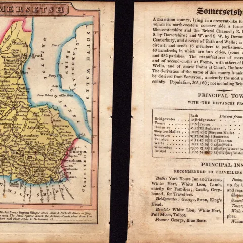 Somersetshire Engraved Hand Coloured George IV Antique Map & Text.